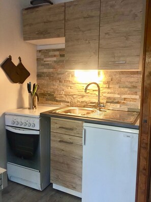 Fridge, microwave, oven, stovetop - Rental studio praloup 1600 at the foot of the forest 4 people ground garden (pra loup)