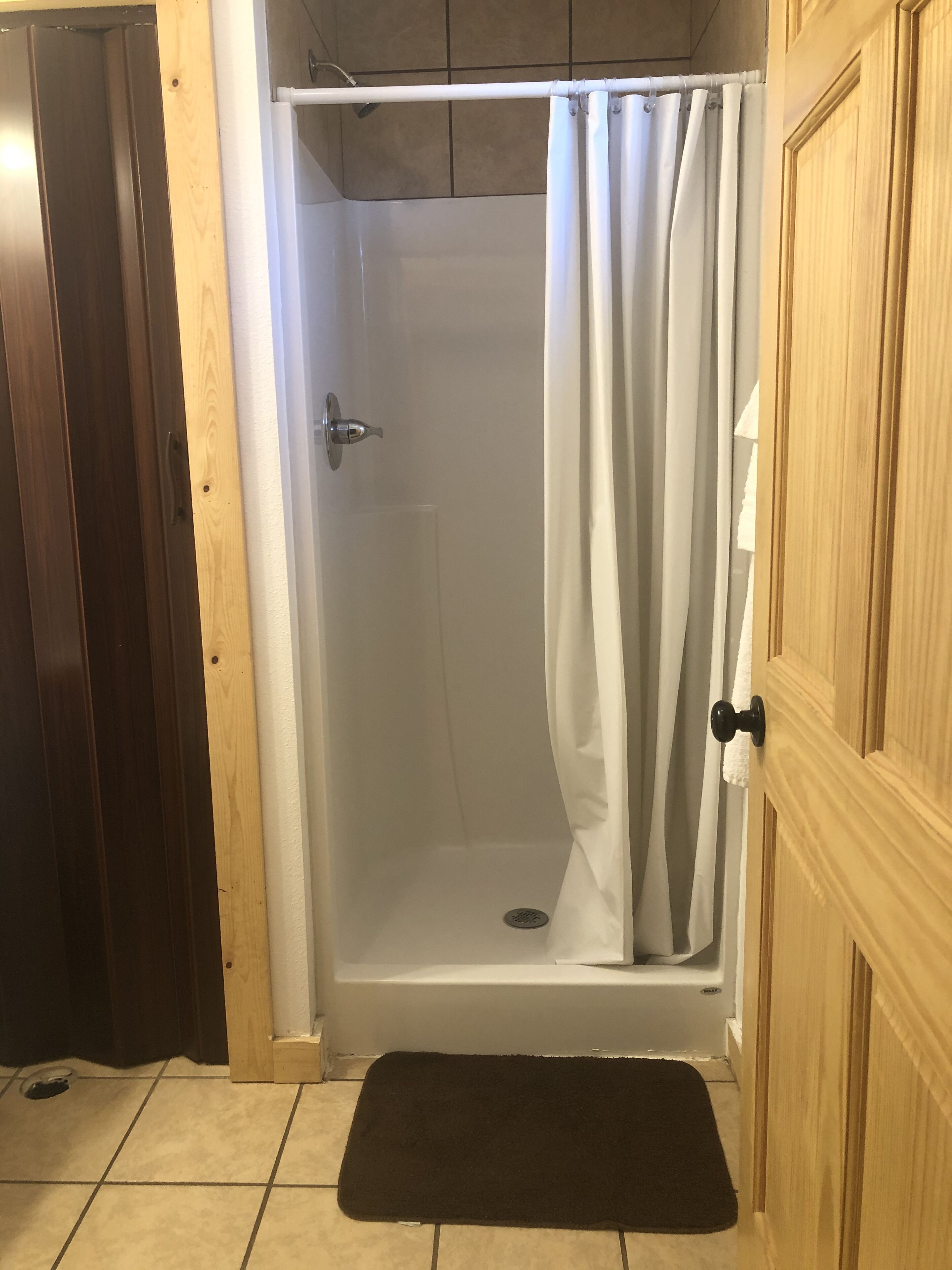 Shower, towels, toilet paper