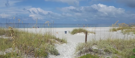 Una playa cerca, sillas reclinables de playa, toallas de playa