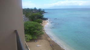 On the beach, sun loungers, beach towels