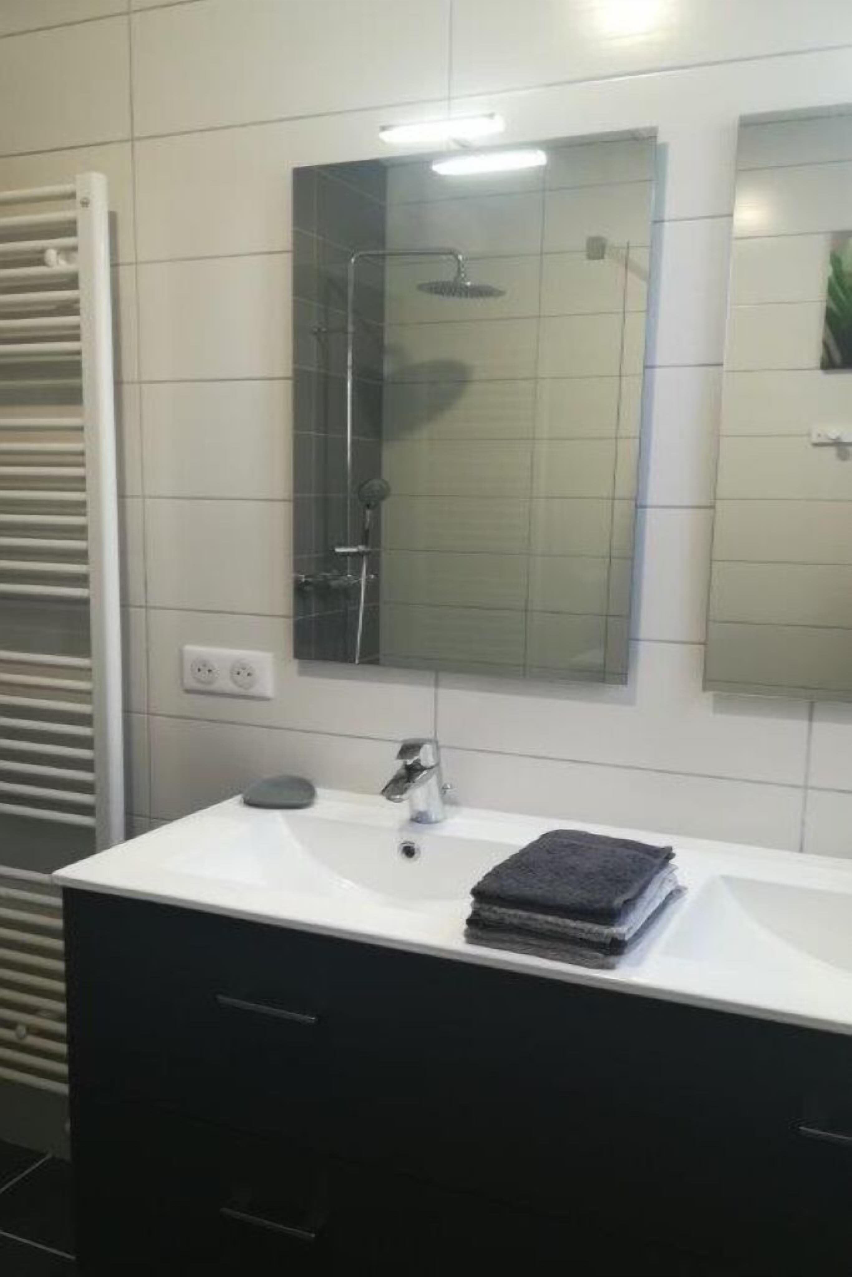 Shower, hair dryer, toilet paper