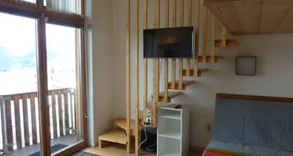Wohnung 4-5 Personen, mit Zwischengeschoss. Freie Sicht nach Westen, Wifi