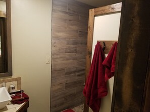 Dusche, Haartrockner, Handtücher, Seife