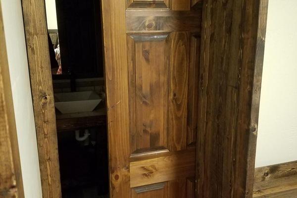 Cool sliding door for backroom privacy.