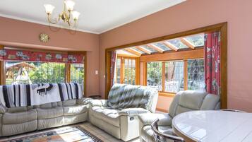 TV, fireplace, DVD player, video library