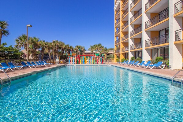 Indoor pool, outdoor pool - Over-sized Luxury Balcony with teak loungers! Modern Style in the Golden Mile (Myrtle Beach)