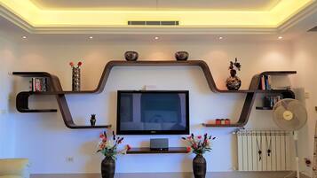 TV, videogames, DVD player, livros