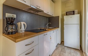 Réfrigérateur, micro-ondes, plaque de cuisson, lave-vaisselle
