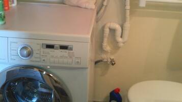 Hair dryer, towels, shampoo