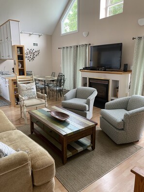 Smart TV, DVD player, books, video library