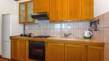 Fridge, oven, stovetop, electric kettle
