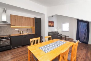 Apartment (A4) | Private kitchen | Fridge, microwave, stovetop, coffee/tea maker