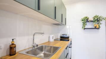 Apartment (A1) | Eigene Küche | Kühlschrank, Mikrowelle, Ofen, Herdplatte