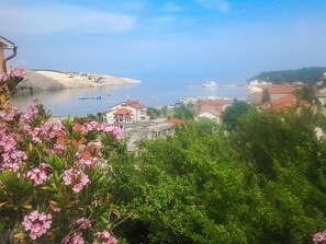 Un pueblo costero con edificios, un puerto deportivo y barcos.