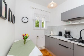 Apartment (A2) | Private kitchen | Fridge, stovetop, espresso maker, electric kettle