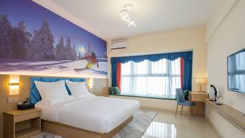 Premium bedding, individually decorated, individually furnished, desk