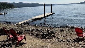 On the beach, sun loungers, beach towels