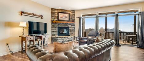 TV, lareira, DVD player, livros