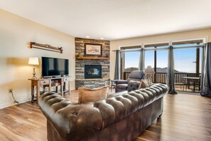 TV, fireplace, DVD player, books