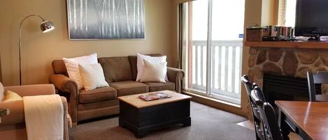 Fernseher, Kamin, DVD-Player, Bücher