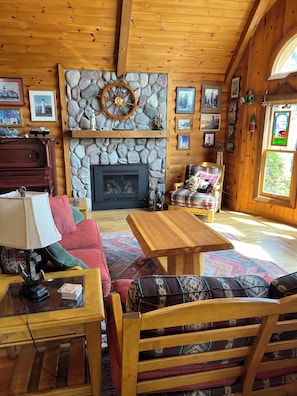 Téléviseur connecté, foyer, lecteur de DVD, livres