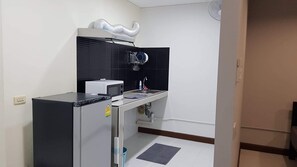 Fridge, microwave, electric kettle