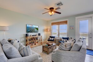 Flat-screen TV, books