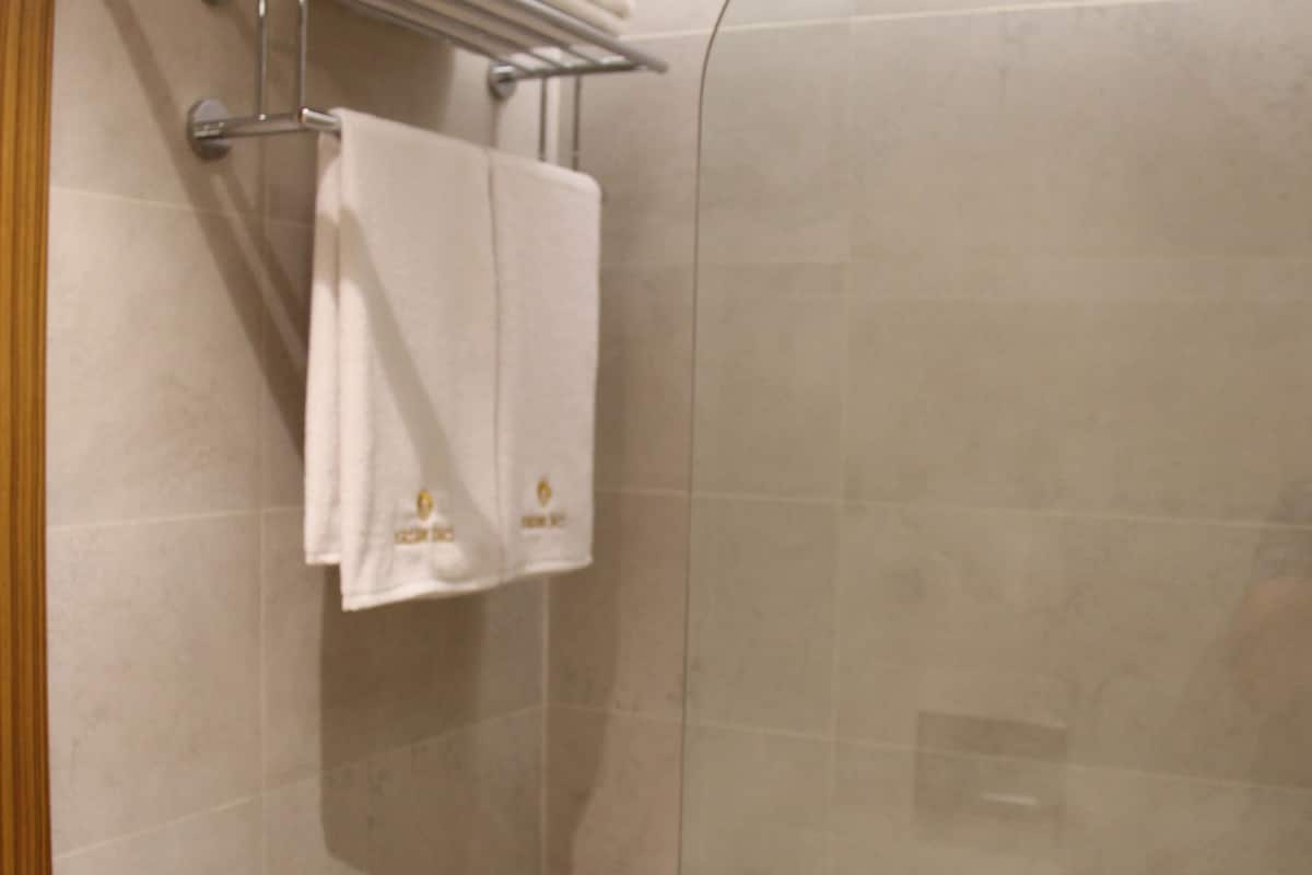 free toiletries, hair dryer, slippers, towels