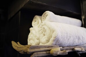 Hårtork, handdukar, schampo och toalettpapper