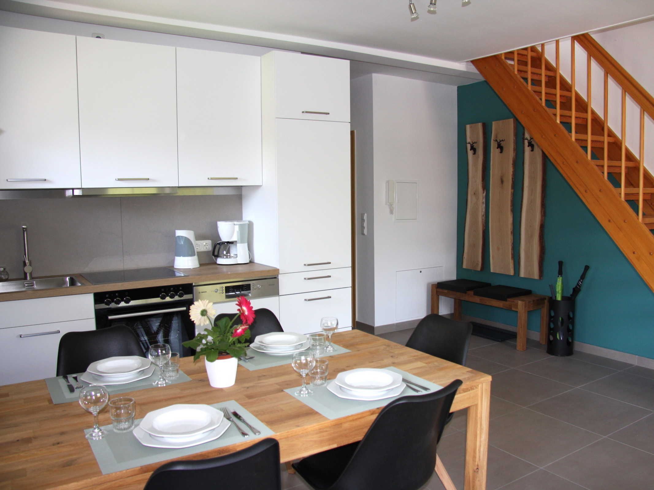 Fridge, oven, dishwasher, high chair