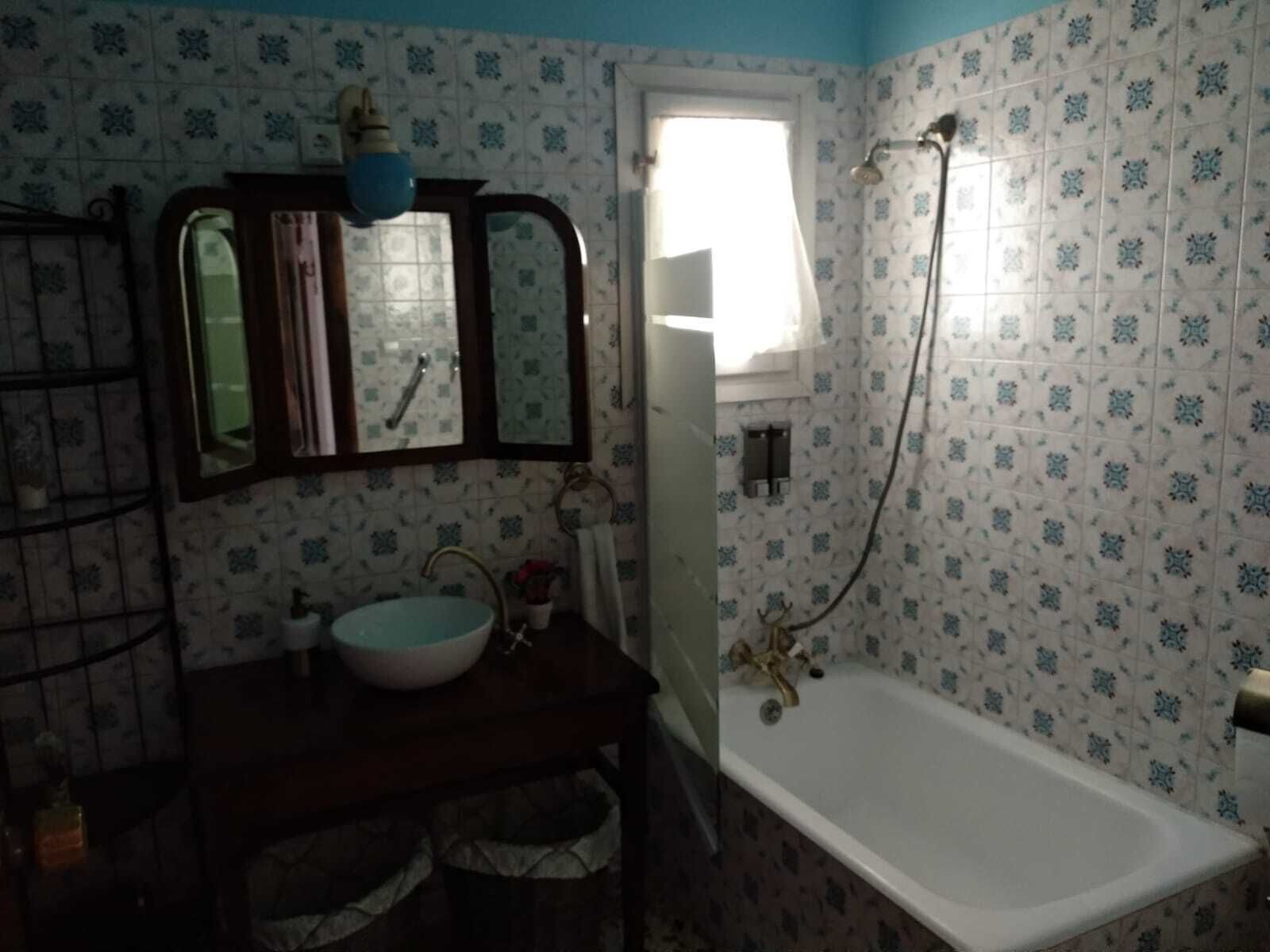 Combined shower/tub, hair dryer, bidet, towels
