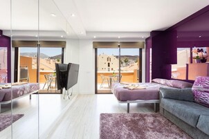 Monolocale panoramico, vista oceano parziale, di fronte alla spiaggia (B220B Las Vistas TRG) | Zimmersafe, schallisolierte Zimmer, Bügeleisen/Bügelbrett