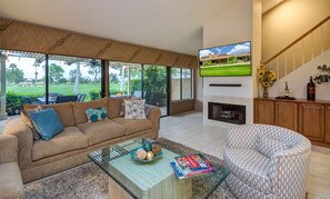 Smart TV, fireplace, stereo, offices