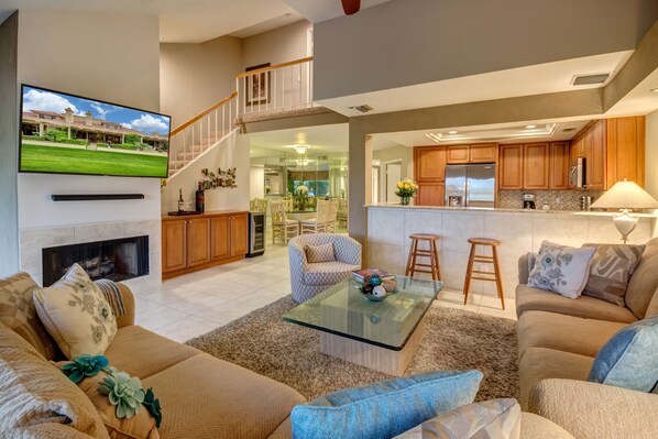 Smart TV, fireplace, stereo, offices