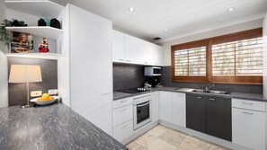 Fridge, microwave, oven, dishwasher