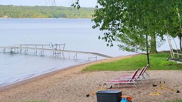 On the beach, sun loungers