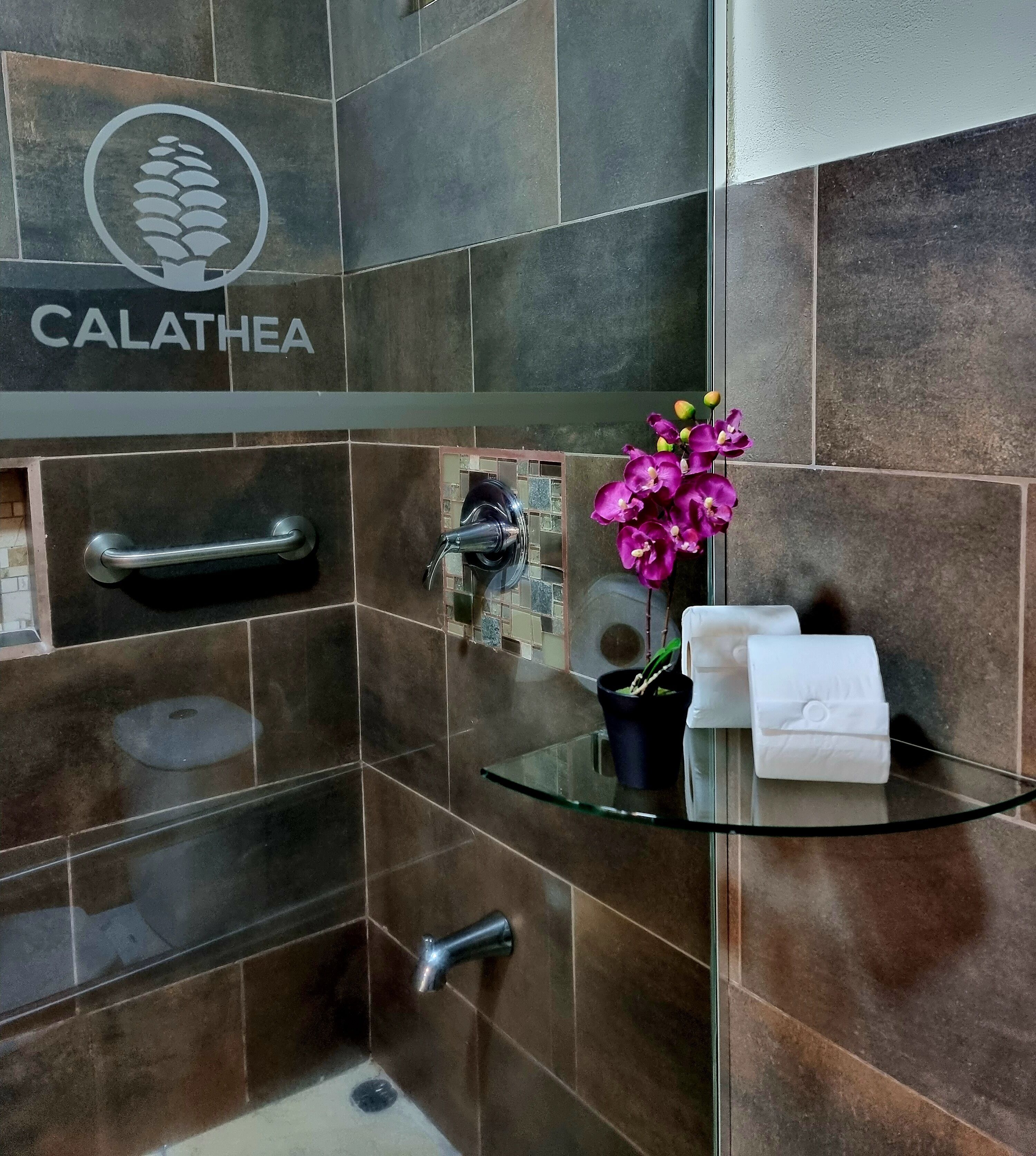 deluxe double room, terrace | bathroom | shower, rainfall showerhead, designer toiletries, hair dryer