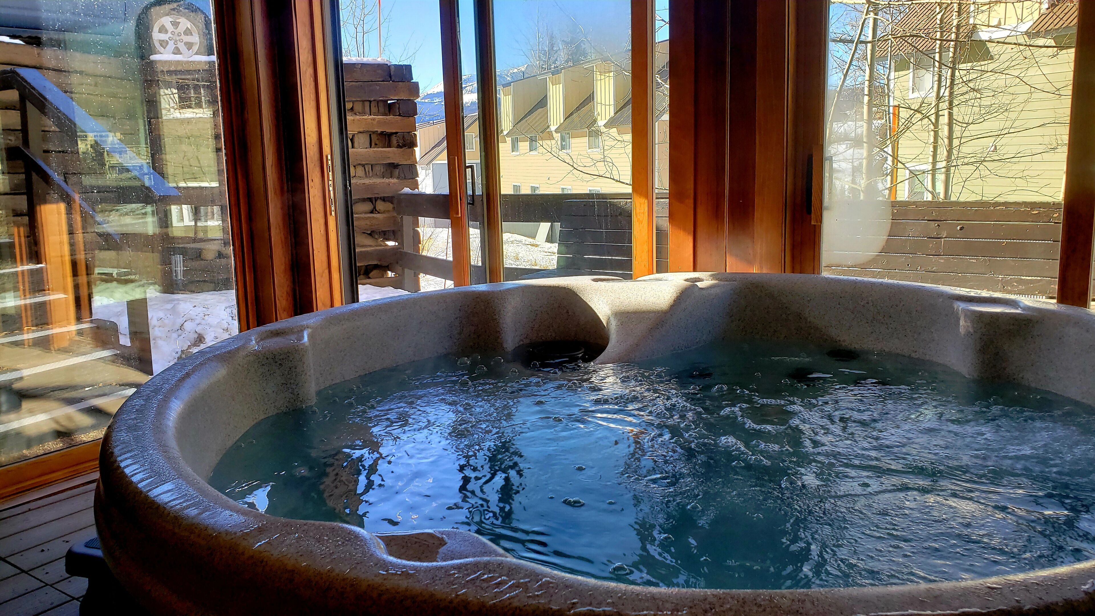 The 4 person hot tub is 50 feet away