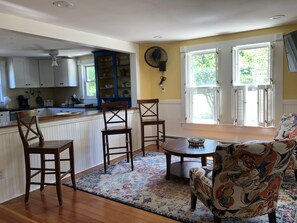 Smart TV, fireplace, foosball, books