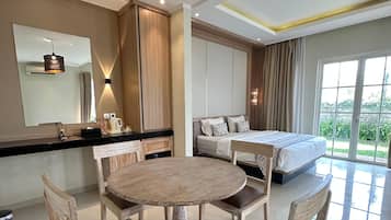 Desk, blackout curtains, free WiFi, bed sheets