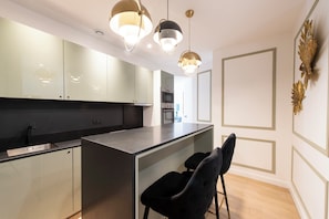 Fridge, microwave, oven, dishwasher