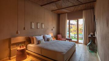 Garden room with pool view | Ropa de cama de alta calidad, minibar, caja fuerte