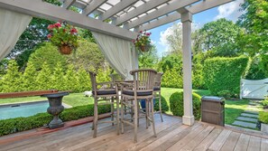 Outdoor dining - Recently Renovated, Inviting Terrace Overlooking Pool, Minutes Away from... (Southampton)