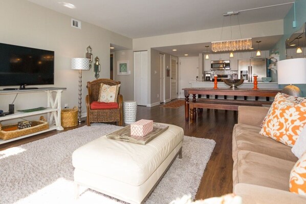 Smart TV, DVD player, books, video library