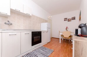 Fridge, microwave, stovetop, espresso maker