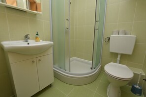 Bathroom | Shower, hair dryer, toilet paper