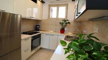 Apartment (A1) | Eigene Küche | Kühlschrank, Ofen, Herdplatte, Geschirrspüler