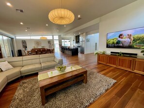 TV, fireplace, DVD player, books