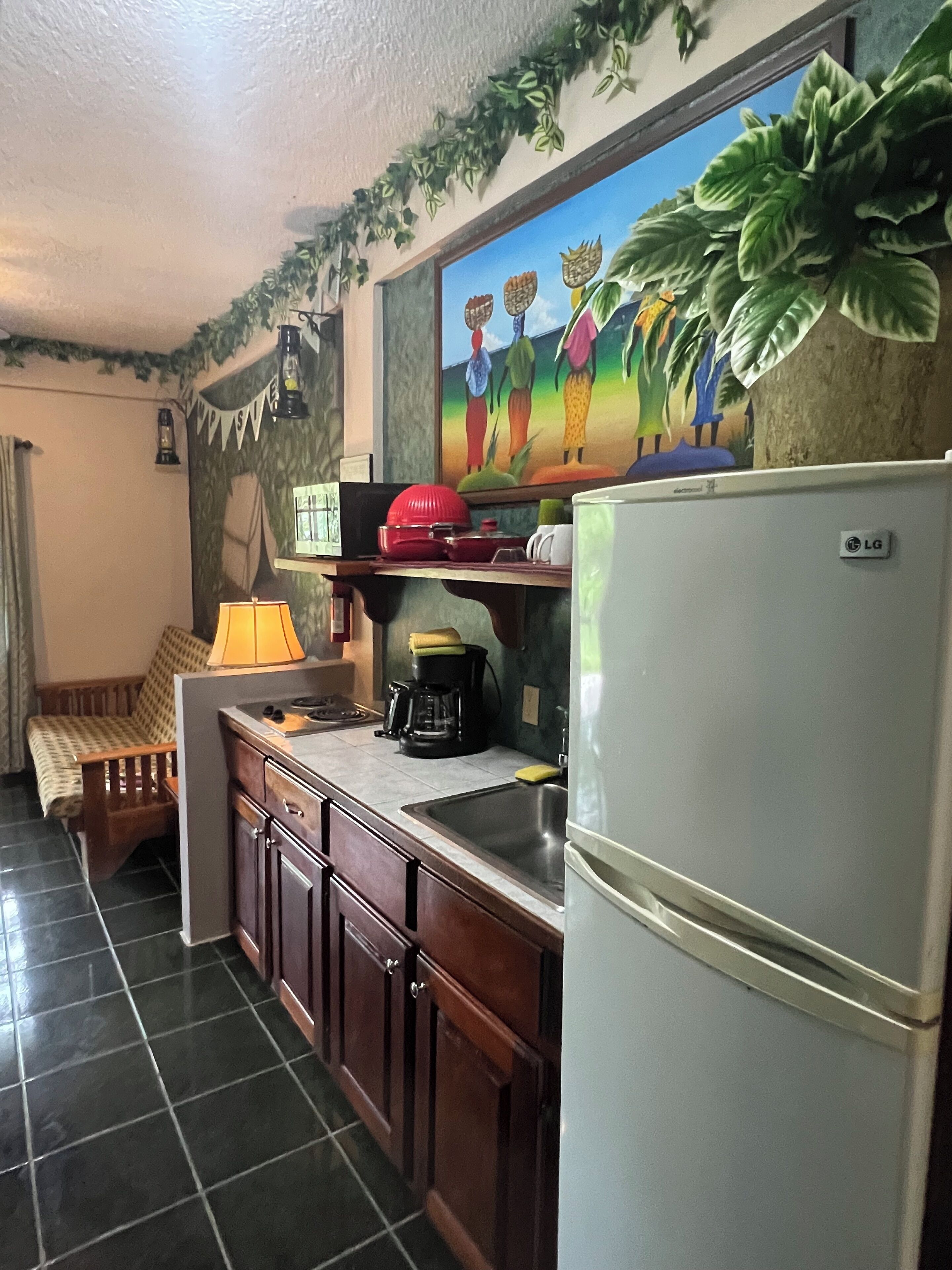 jungle camp room | private kitchen | fridge, microwave, coffee/tea maker, toaster