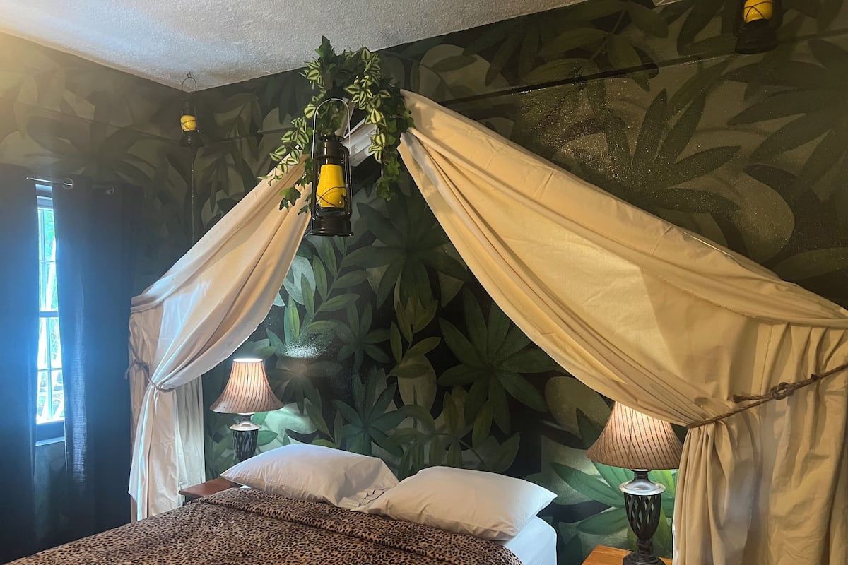 Jungle Camp Room | Premium bedding, in-room safe, laptop workspace, iron/ironing board